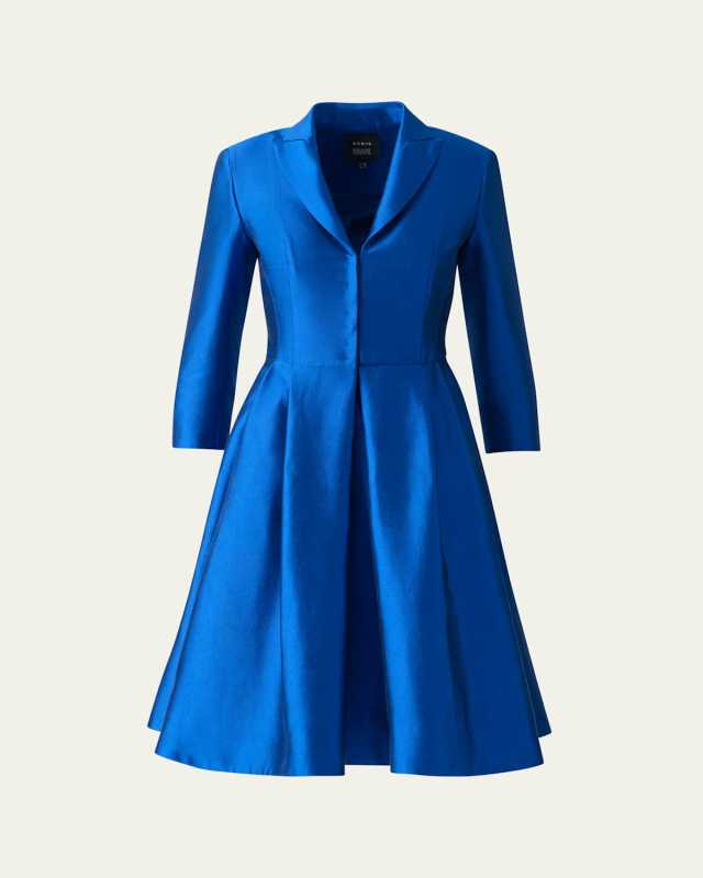 Three-Quarter Sleeve Flared Short Silk Coat Dress